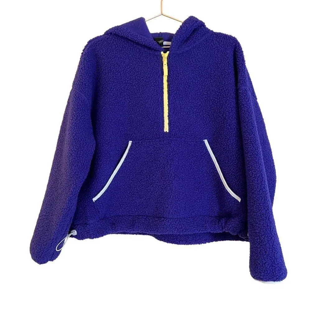 NWT Target Wild Fable Blue Hooded Sherpa Pullover Quarter Zip Sweatshirt Size L - Picture 3 of 9